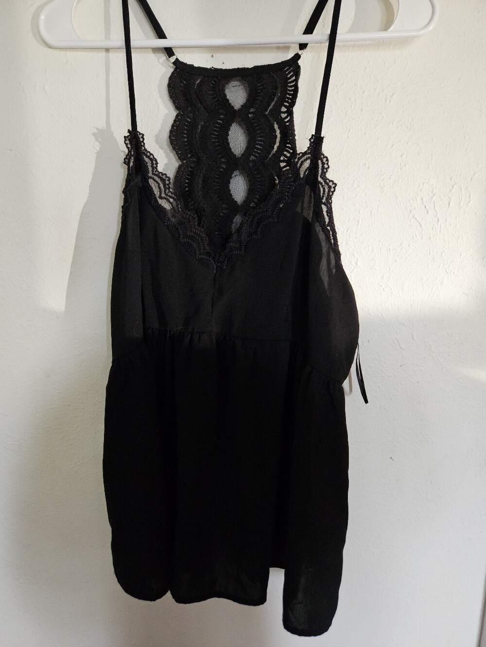 Black Lace-Back Camisole Tank with Decorative Crochet Panel